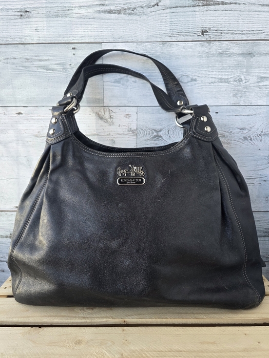 Coach Handbags - Coach Madison Black Leather Maggie Hobo Shoulder Bag Black Purple 14313